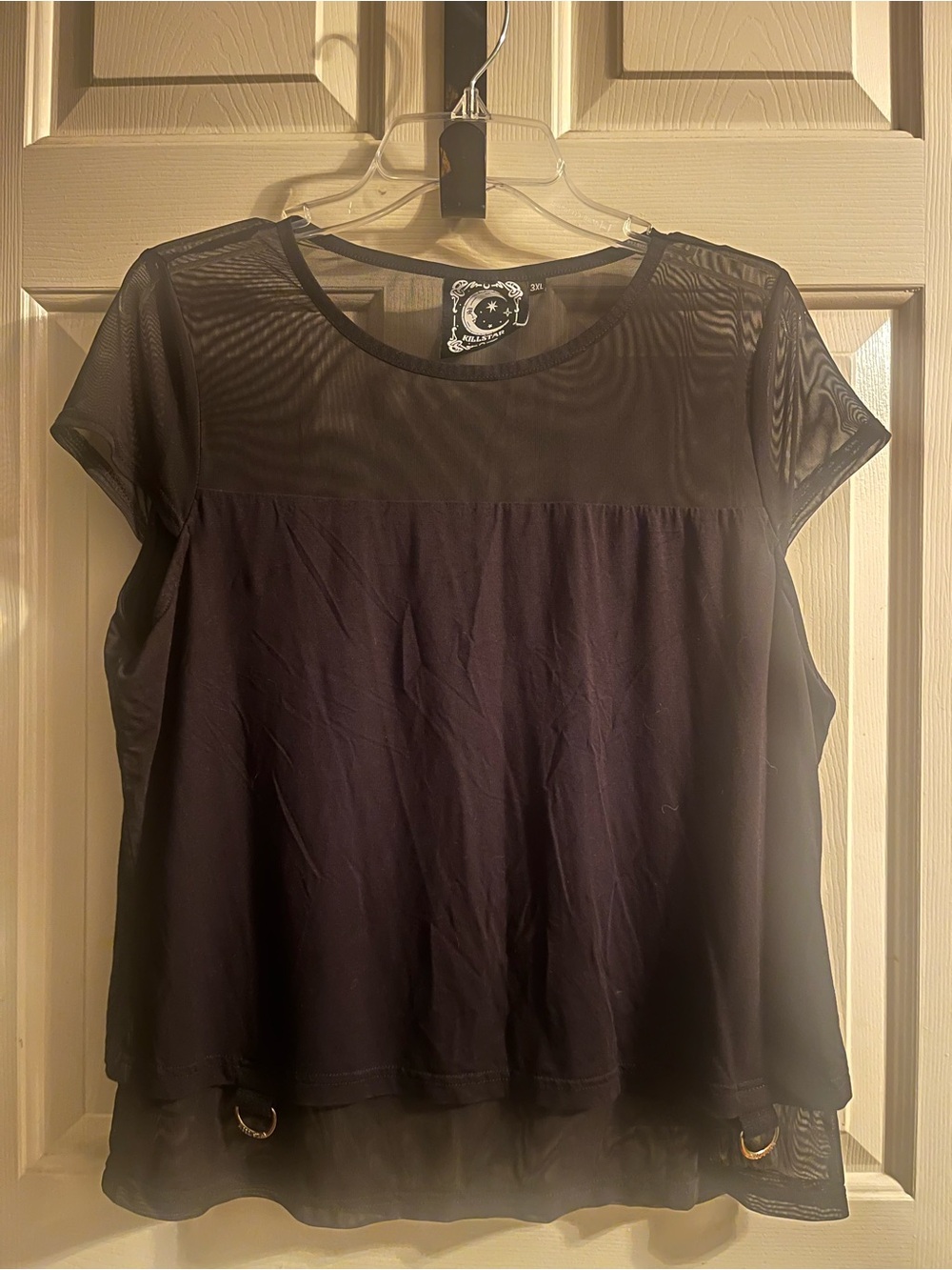 Killstar Black Short Sleeve Sheer Yoke Top